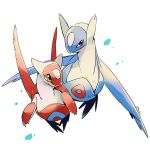  animal_focus closed_mouth commentary_request falling_leaves flying full_body latias latios leaf no_humans pokemon pokemon_(anime) pokemon_(classic_anime) pokemon_(creature) pokemon_heroes:_latios_&amp;_latias red_eyes signature simple_background smile tetori white_background yellow_eyes 