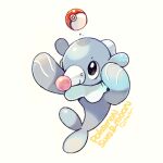  animal_focus arm_up artist_name black_eyes closed_mouth commentary_request copyright_name english_text full_body lowres no_humans poke_ball pokemon pokemon_(creature) pokemon_sm popplio seal_(animal) simple_background smile solo tetori white_background 