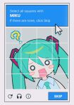  1girl ? aqua_hair aqua_necktie blush_stickers captcha commentary cursor english_commentary english_text hachune_miku hair_between_eyes hatsune_miku highres long_hair looking_at_viewer morizo_(morizoshop) necktie o_o open_mouth solo twintails vocaloid 
