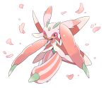  animal_focus closed_mouth commentary_request falling_petals full_body hatching_(texture) linear_hatching looking_at_viewer lurantis no_humans orange_eyes petals pink_eyes pokemon pokemon_(creature) simple_background slit_pupils striped tetori two-tone_eyes violet_eyes walking white_background 