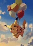  :3 artist_name balloon bbibebe belt blush_stickers clouds day highres ketchup_bottle looking_at_viewer outdoors pikachu pokemon pokemon_(creature) smile 