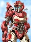  1girl arcee blue_eyes glowing glowing_eyes hand_on_own_hip humanoid_robot kanellonn metal_skin panties pink_lips pink_panties robot robot_girl science_fiction solo transformers transformers:_war_for_cybertron underwear 