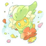  alternate_color animal_focus aqua_eyes artist_name closed_mouth comfey commentary_request disembodied_limb floating flower full_body light_blush looking_at_viewer no_humans no_pupils pink_flower pokemon pokemon_(creature) red_flower shiny_pokemon simple_background smile tetori yellow_flower 