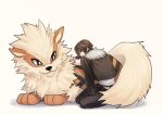  1boy arcanine arm_out_of_sleeve belt black_belt black_gloves black_jacket blue_eyes bright_pupils brown_hair commentary_request cropped_jacket crossed_arms crossover dated dog final_fantasy final_fantasy_viii full_body fur-trimmed_jacket fur_trim gloves hiryuu_(kana_h) jacket kneeling leaning_forward looking_back lying male_focus multiple_belts on_stomach pokemon pokemon_(creature) scar scar_on_face shadow shirt short_hair signature simple_background squall_leonhart striped thigh_strap white_shirt yellow_background yellow_fur 