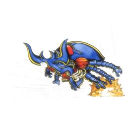  atlurkabuterimon_(blue) bug digimon digimon_(creature) exoskeleton flying horns muscular rhinoceros_beetle sharp_teeth simple_background teeth white_background 