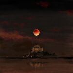  clouds commentary_request highres kaigen_1025 moon night no_humans red_moon reflection reflective_water scarlet_devil_mansion scenery tagme touhou water 
