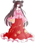 alphes alphes_(style) black_hair buns china_dress chinese_clothes cute hourai_girl_(touhou) houraisan_kaguya houraisan_kaguya_(cosplay) kaguya_luna kawaii leaf_tattoo long_hair long_skirt pink_dress princess red_skirt tattoo