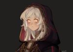  1girl absurdres black_background ear_ornament expressionless fire_emblem fire_emblem_awakening highres hooded_robe looking_at_viewer lordyunaa robe robin_(female)_(fire_emblem) robin_(fire_emblem) simple_background solo upper_body white_hair yellow_eyes 
