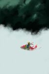  basculegion floating_scarf fog harumomo_(@harumomo123456) hat highres jacket looking_afar pokemon pokemon_(creature) pokemon_legends:_arceus red_scarf rei_(pokemon) riding riding_pokemon scarf scenery straw_hat 