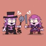  1boy 1girl braxton clash_mini clash_of_clans countess_(clash_mini) highres holding holding_shovel holding_weapon mortis_(brawl_stars) shovel supercell vampire weapon 