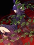 1girl black_gloves commentary_request dress elbow_gloves from_side gloves long_hair print_dress puffy_short_sleeves puffy_sleeves purple_dress retrochaossan short_sleeves solo touhou yomotsu_hisami 