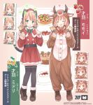  2girls :o absurdres animal_ear_headphones animal_ears bell belt black_belt black_footwear black_thighhighs blue_archive blush bow brown_footwear buttons capelet cat_ear_headphones cat_tail character_name closed_eyes commentary deer_costume deer_ears deer_hood dot_nose embarrassed fake_animal_ears flying_sweatdrops footwear_bow full_body fur-trimmed_capelet fur_trim green_bow green_eyes halo hands_up happy hat headphones highres holding holding_bell holding_sack kamotsu_yasai light_brown_hair long_sleeves looking_at_viewer midori_(blue_archive) momoi_(blue_archive) multiple_girls musical_note open_mouth red_bow red_capelet red_headwear sack santa_costume santa_hat short_hair siblings sidelocks sisters smile standing tail teeth thigh-highs thighs twins upper_teeth_only white_bow 