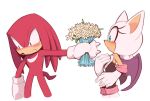 1boy 1girl animal_ears animal_nose aqua_eyes bare_shoulders bat_wings black_bodysuit blush bodysuit bouquet eyelashes flower from_side furry furry_female furry_male giving gloves hand_on_own_chest hetero holding holding_bouquet knuckles_the_echidna red_eyes rouge_the_bat sleeveless sonic_(series) spiked_gloves tail toonsite white_background white_flower white_gloves wings