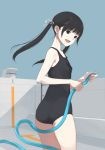  black_eyes black_hair empty_pool hose kagetomo_midori long_hair one-piece_swimsuit original pool school_swimsuit solo starting_block swimsuit twintails 