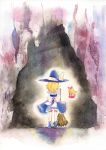  cave from_behind hat kirisame_marisa millipen_(medium) shanghai shanghai_doll shiroaisa touhou traditional_media watercolor_(medium) witch_hat 