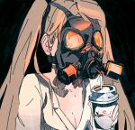  breasts cleavage drink drinking gas_mask original reflection rei_(pixiv_187780) solo straw twintails 