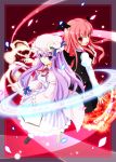  altivr bat_wings book border head_wings koakuma long_hair magic_circle multiple_girls patchouli_knowledge purple_eyes purple_hair red_eyes red_hair redhead touhou violet_eyes wings 