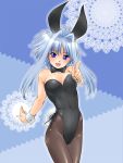  bare_shoulders blue_eyes blue_hair bunny_ears bunnysuit long_hair original pantyhose pointing rabbit_ears solo yagisaka_seto 