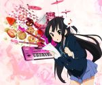  amane_(amax) bass_guitar blazer cookie cup drum drum_set flower food fruit instrument k-on! keyboard_(instrument) musical_note pencil pretzel rose school_uniform solo strawberry teacup 