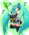  green_eyes green_hair guitar hatsune_miku headphones headset instrument long_hair microphone musical_note necktie solo spring_onion surume_(clavis) themed_object thigh-highs thighhighs twintails vocaloid 