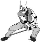  bodysuit hakaima_sadamitsu helmet monochrome pose stance sword tsubaki_sadamitsu vest weapon 