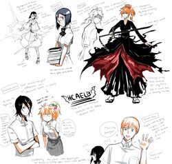  english genderswap highres inoue_orihime ishida_uryuu kuchiki_rukia kurosaki_ichigo school_uniform shinigami text torn_clothes ulquiorra_cifer 