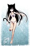  barefoot bikini black_hair blue_eyes cat_ears cat_tail kuroya_kei kuroyakei long_hair original solo swimsuit tail 