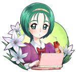  :o akimoto_komachi computer diadem flower futari_wa_precure green_eyes green_hair juice laptop precure ribbon school_uniform solo yes!_precure_5 