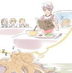  2010_fifa_world_cup ^_^ apron aquarium argentina_(hetalia) axis_powers_hetalia beer bowl cabbage closed_eyes cooking dreaming fish_tank food germany_(hetalia) knife natsuyon octopus paul_the_octopus prussia_(hetalia) reading sleeping surprised sweat table tank_(container) translated united_kingdom_(hetalia) whisk world_cup z 