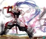  blazblue hakumen highres long_hair male nanaya_(daaijianglin) silver_hair solo sword weapon 