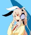  animal_ears azuma_seiji brown_hair bunny_ears colored headphones hyaa parody rabbit_ears red_eyes reisen_udongein_inaba school_uniform solo style_parody touhou 