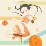  black_hair boots food fruit jumping marker mosuko orange original solo twintails yellow_eyes 