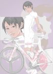  black_eyes black_hair clipboard ers glasses one-piece profile realistic road_bicycle short_hair skin_tight solo white 