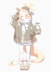  1girl absurdres animal animal_ears bird blonde_hair blue_archive fox_ears full_body highres klaius long_hair seia_(blue_archive) simple_background solo standing very_long_hair white_background white_bird yellow_eyes 