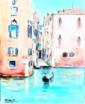  boat building city highres italy momo7rosemary no_humans original pastel_(medium) scenery signature venice watercraft window 