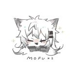  1girl animal_ears arknights blush chibi closed_eyes facing_viewer hair_ornament hairclip lappland_(arknights) messy_hair sato_(lappysuki) scar scar_across_eye simple_background solo white_background white_hair 