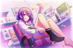 d4dj dress green_eyes hidaka_saori official_art purple_hair short_hair smile