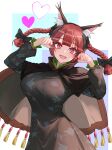  1girl absurdres animal_ear_fluff animal_ears black_dress braid breasts cat_ears dress fingernails heart highres kaenbyou_rin large_breasts long_fingernails long_hair long_sleeves looking_at_viewer nail_polish open_mouth red_eyes red_nails redhead sharp_fingernails slit_pupils smile solo sugar_you touhou twin_braids 