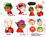  +_+ 1girl 1other 5boys ? ^_^ asymmetrical_hair bald bernard_(pikmin) big_nose black_eyes black_headband blue_hair blue_headband blush_stickers buttons character_name closed_eyes commentary_request dark-skinned_male dark_skin dingo_(pikmin) eyelashes frown gloves green_hair hand_on_own_chin hands_on_own_hips head_mirror headband highres jumpsuit leafling male_focus multiple_boys multiple_views novelty_glasses open_mouth petals pikmin_(series) pikmin_4 pointy_ears purple_hair red_fur red_jumpsuit redhead rescue_officer_(pikmin) round_eyewear russ_(pikmin) shirushiki short_hair smile solid_oval_eyes spacesuit speech_bubble spiky_hair spoken_question_mark sunglasses thick_eyebrows translation_request upper_body v-shaped_eyebrows very_dark_skin very_short_hair wavy_mouth white_background white_gloves yonny_(pikmin) 