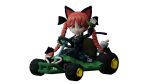  1girl 3d animal_ears black_dress blender_(medium) braid cat_ears cat_girl dress go-kart highres kaenbyou_rin legoman555 looking_at_viewer mario_kart mario_kart_64 pipe_frame_(mario) red_eyes redhead self-upload steering_wheel super_mario_bros. touhou twin_braids waving 