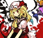  1girl ascot blonde_hair closed_mouth commentary_request flandre_scarlet hat hat_ribbon highres kaigen_1025 mob_cap one_side_up puffy_short_sleeves puffy_sleeves red_eyes red_ribbon red_skirt red_vest ribbon short_sleeves sketch skirt smile touhou upper_body vest white_hair wings yellow_ascot 