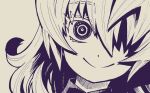  1girl close-up closed_mouth dante_(limbus_company) genderswap genderswap_(otf) greyscale limbus_company long_hair looking_at_viewer monochrome project_moon ringed_eyes simple_background smile solo touma_rui 