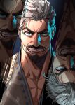  1boy angry beard blue_eyes clenched_teeth coat colored_skin facial_hair grey_hair highres king_magnifico looking_at_viewer male_focus mature_male short_hair solo solo_focus teeth thick_eyebrows tobo_katsuo white_skin wish_(disney) 