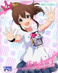 blue_eyes blush brown_hair character_name dress idolmaster_million_live!_theater_days long_hair official_art ponytail satake_minako smile