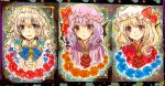  3girls absurdres akaioringo2023 blonde_hair blue_eyes collage flandre_scarlet grey_hair hat hat_ribbon highres izayoi_sakuya maid mob_cap multiple_girls patchouli_knowledge photo_(medium) portrait purple_hair red_eyes red_ribbon ribbon smile touhou traditional_media 