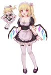 1girl blonde_hair blush crystal_wings embodiment_of_scarlet_devil flandre_scarlet himuhino looking_at_viewer maid red_eyes solo touhou white_background