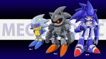  3boys chibuwa_rouran clenched_hand commentary english_commentary english_text highres looking_at_viewer male_focus mecha_sonic_mki mecha_sonic_mki_(8-bit) mecha_sonic_mkii multiple_boys no_mouth non-humanoid_robot red_eyes robot robot_animal smile sonic_&amp;_knuckles sonic_(series) sonic_the_hedgehog_2 