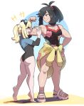  abs absurdres aged_up alternate_muscle_size black_hair blonde_hair flexing highres juno_son lillie_(pokemon) muscular muscular_female pokemon selene_(pokemon) swimsuit thick_thighs thighs yuri 