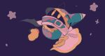 1boy animal_ears cape kirby_(series) magolor purple_background rby_tea solo star yellow_eyes yellow_gloves