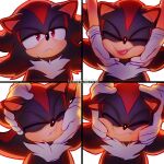  2boys animal_ears animal_nose closed_eyes closed_mouth fang fang_out furry furry_male gloves hands_on_another&#039;s_face highres male_focus multiple_boys multiple_views red_eyes shadow_the_hedgehog solo_focus sonic_(series) sonic_the_hedgehog tongue tongue_out white_gloves 